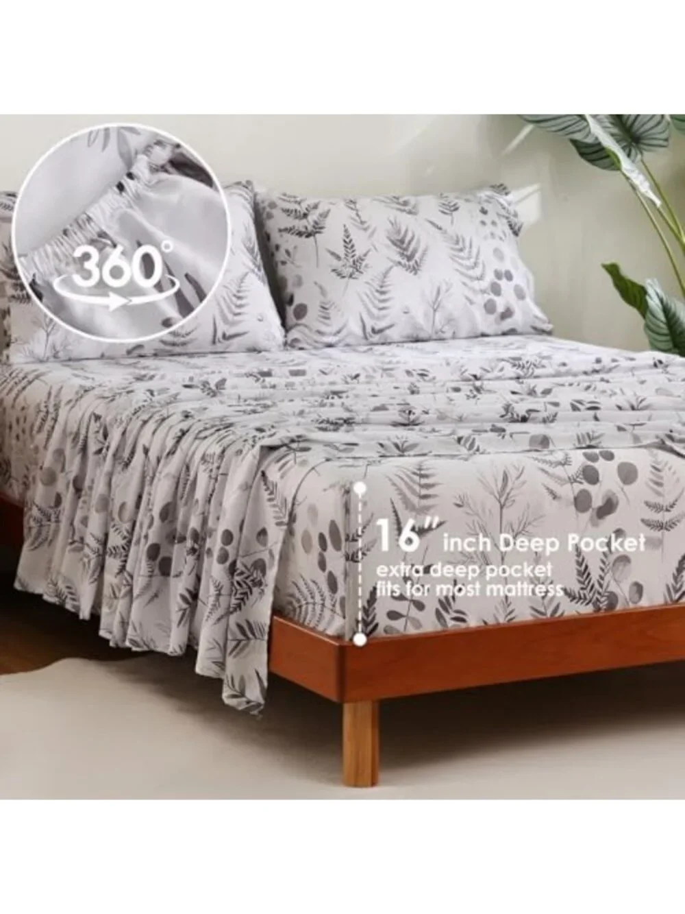 Full Size 100% Cotton Printed Sheet Set - Soft 300TC Sateen Bedding